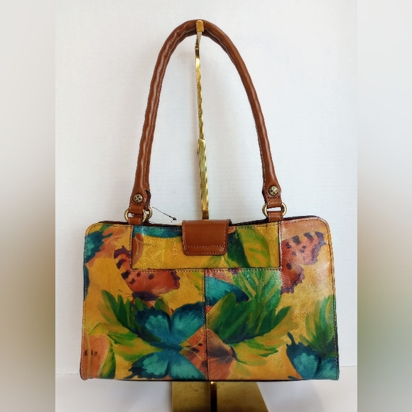 NWT Patricia Nash Leather Rienzo Satchel, Watercolor Butterfly 🦋 multi color - Picture 3 of 13
